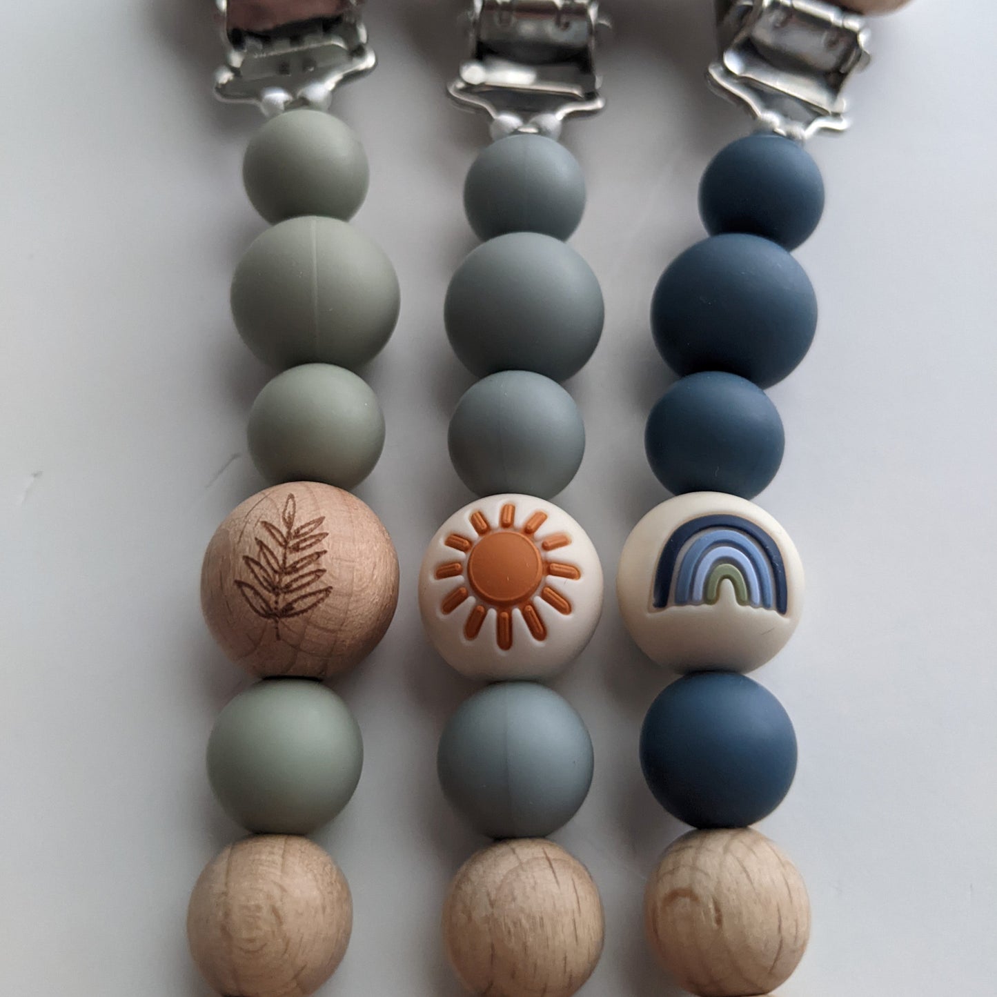 Mini Gender Neutral Pacifier Clip in Plant Green - Nature Inspired Silicone and Beechwood Soother Clip