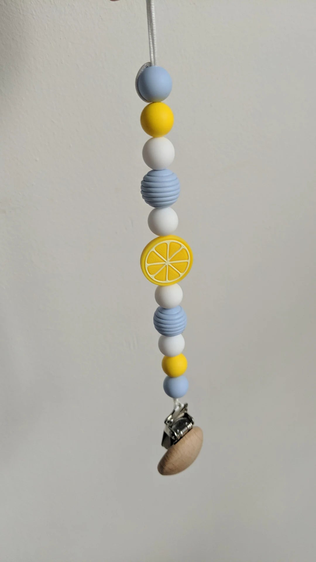 Pacifier Clip in Lemon Drop - Pastel Blue and Yellow Silicone Soother Clip, Gender Neutral Baby Shower Gift Idea