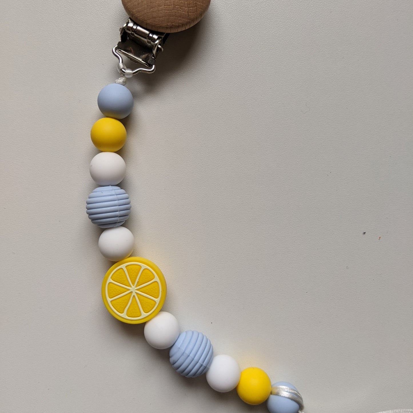 Pacifier Clip in Lemon Drop - Pastel Blue and Yellow Silicone Soother Clip, Gender Neutral Baby Shower Gift Idea