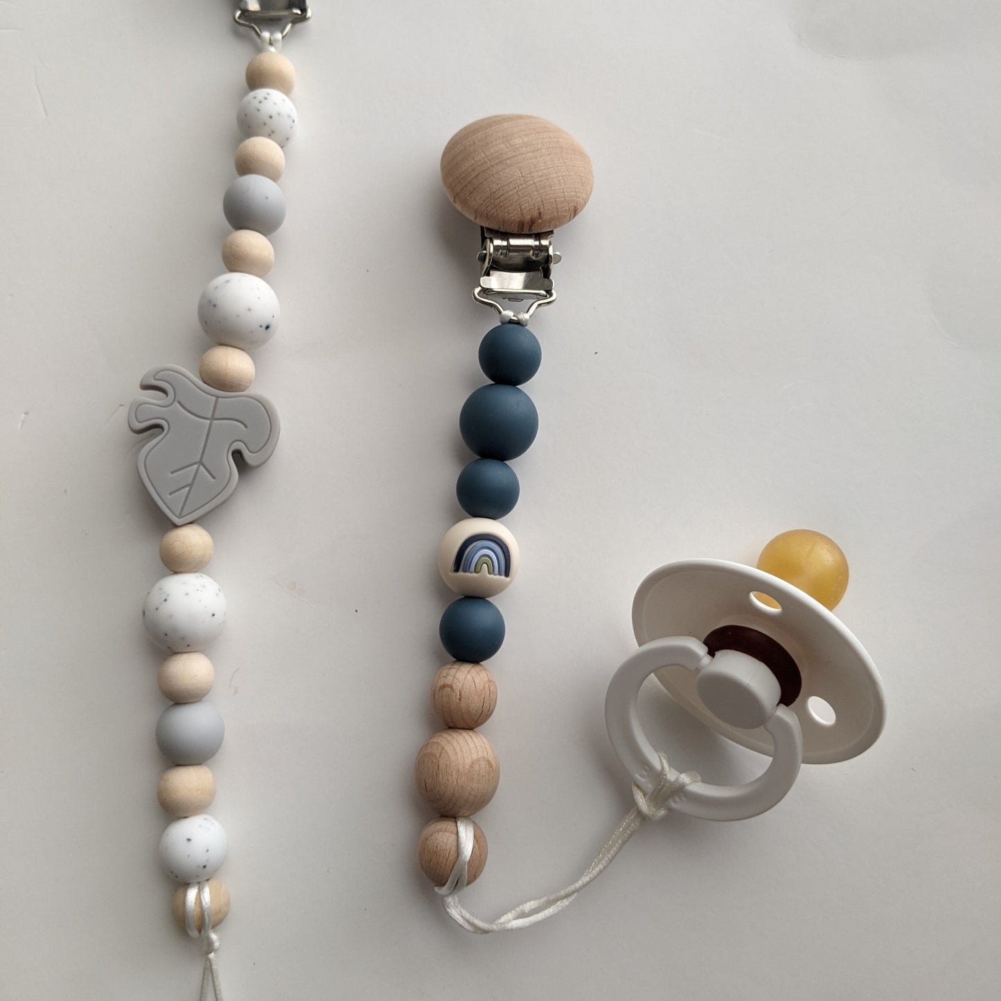 Mini Gender Neutral Pacifier Clip in Plant Green - Nature Inspired Silicone and Beechwood Soother Clip