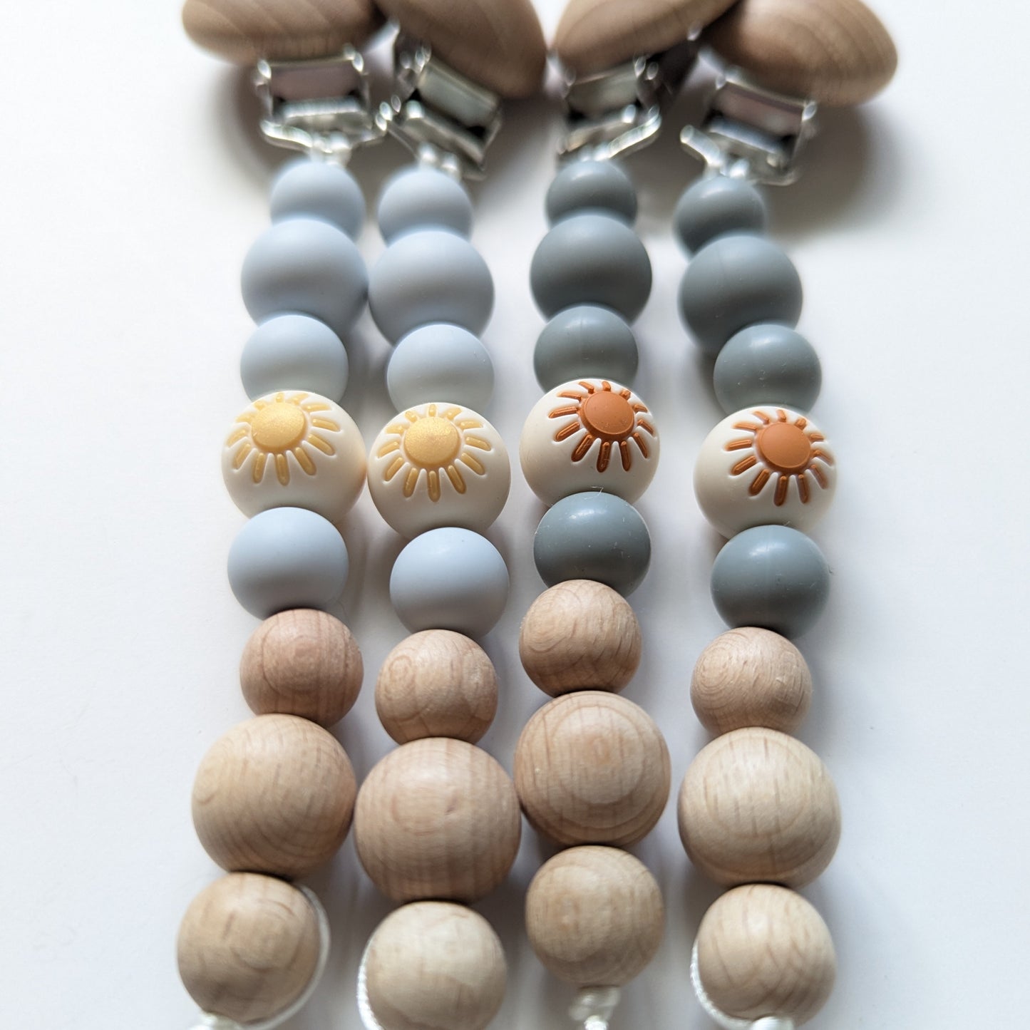You Are My Sunshine Blue Mini Beech Wood and Silicone Pacifier Clip - Rainbow Baby Gift