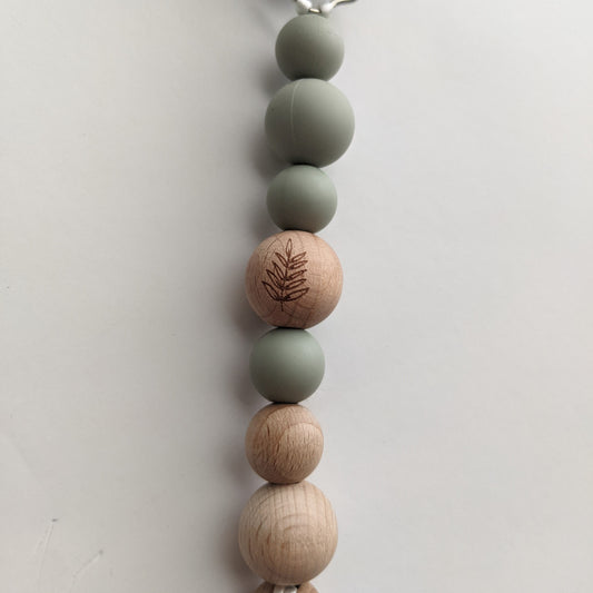Mini Gender Neutral Pacifier Clip in Plant Green - Nature Inspired Silicone and Beechwood Soother Clip