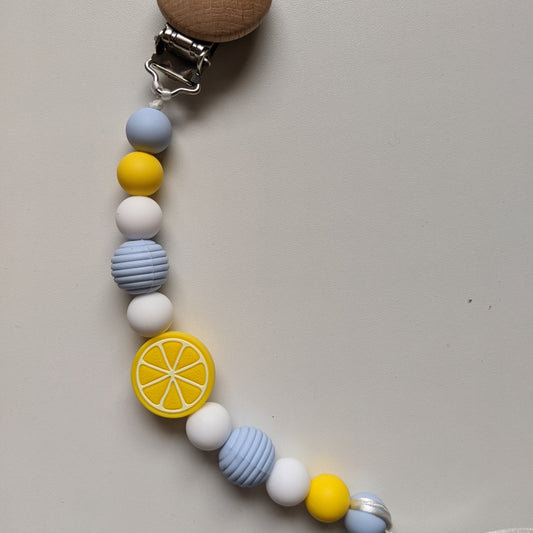 Pacifier Clip in Lemon Drop - Pastel Blue and Yellow Silicone Soother Clip, Gender Neutral Baby Shower Gift Idea