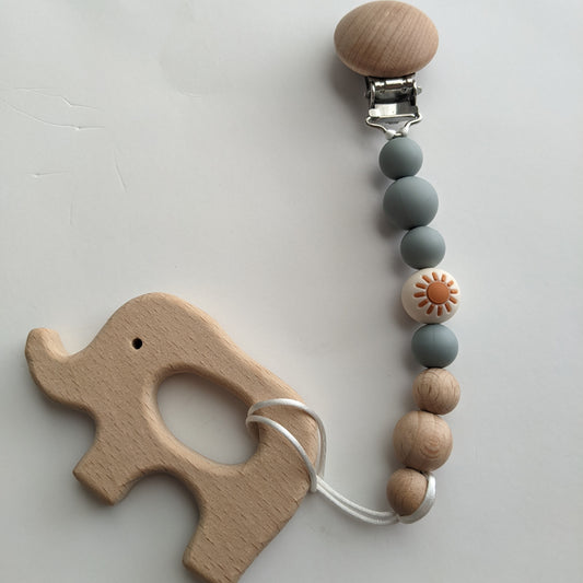 Sunshine Blue Mini Beech Wood and Silicone Pacifier Clip - Rainbow Baby Gift