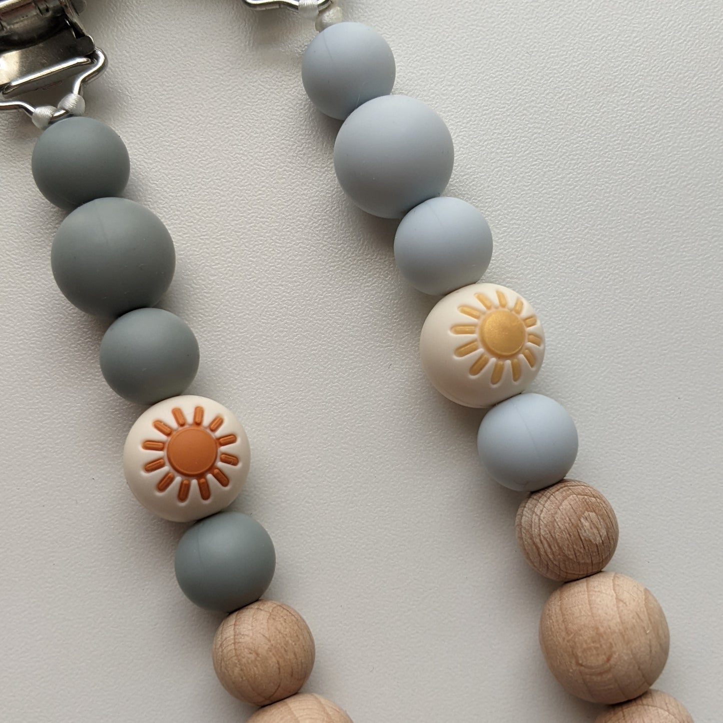 You Are My Sunshine Blue Mini Beech Wood and Silicone Pacifier Clip - Rainbow Baby Gift